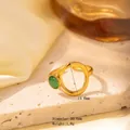Gold-plated titanium flower ring with green stone inlay and brushed metal finish - Adjustable Open / JOM25033-Gold Round Green Stone Thin Band