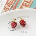 Cute strawberry enamel alloy charms with red glaze and green leaves for DIY earrings - 5# Strawberry Type 05