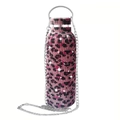 Pink and black leopard pattern diamond-studded insulated tumbler with chain - Leopard Pink / 350ml (12oz) With Aluminum Chain