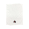 White cotton towel featuring embroidered red and black spider web design for Halloween - Halloween Spider Web / White
