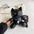 Punk black bear crossbody bag with metal studs and heart pendant in faux leather - Black