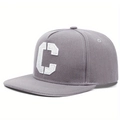 Gray flat brim hip hop hat with white embroidered C letter in cotton twill fabric - Adjustable / Gray