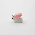 Macro view of white resin rabbit charm with pink ears and dimensions 20mm by 15mm - Rabbit