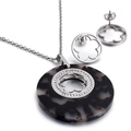 Set vintage collana e orecchini dorati con resina grigia e cristalli incastonati - Stile Fiore Nuvola d'Argento con Motivo Nero e Grigio (KS51282-K)