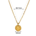 Gold stainless steel necklace with 10mm flower round pendant and 38+7cm chain length - Clover Embossing