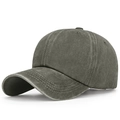 Army green vintage washed dad hat with distressed cotton fabric and curved brim - Adjustable / Army Green
