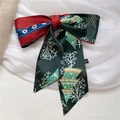 Christmas skinny silk scarf with green festive trees and red stars pattern for women - 5#