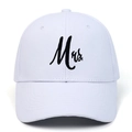 Classic white baseball cap featuring black Mrs. embroidery for couples on twill fabric - White Mrs