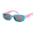 Kids polarized rectangular sunglasses featuring a blue frame and pink temples - Lake Blue Frame Pink Temples-C27