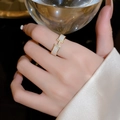 Vintage gold open ring with white marble inlay and micro-pave H-letter design - 34# Gold H-Letter Marble Pattern Open Ring