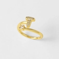 Verstelbare 18k vergulde open ring met kristallen letter T en ronde zirkonia steen - Letter T