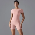 Détails du haut de yoga rose à manches courtes et short taille haute pour sport - Rose Clair