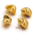 Macro view of 15mm gold 3D seashell charms showing metallic texture and precise dimensions - G2-Snail Shell (Gold)