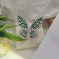 Anello farfalla di lusso in argento con zirconi verdi e cristalli scintillanti - Colore Argento Zirconia Verde