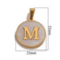 Gold plated stainless steel round pendant with white shell inlay and golden letter M - Gold M
