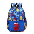 Blue school backpack featuring yellow monster prints and multiple zipper pockets - Blue Little Monster / Blue