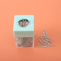 Mint green magnetic paperclip dispenser with clear square base and matching clips - With 18Pcs Paper Clips / Mint Green