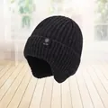 Men's winter knit beanie in black featuring thick ear protection and warm fleece lining - Single Hat / Black Single Hat