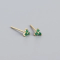 Minimalist S925 sterling silver clover studs with green zircon in gold finish - Golden Color (green Zircon)