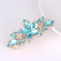 Elegant gold metal hair claw clip with light blue rhinestone flowers and leaf design - Flower Small (6cm) / Lake Blue