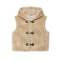 Chaleco de piel sintética beige con capucha y cierre de hebilla metálica de moda - XS / Caqui