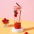 700ml transparante waterfles met roze deksel, rietje en inhoudsaanduiding - 700ml / Roze