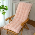 Pink plush rabbit fur chair cushion with quilted square pattern for rocking chairs - Pink
