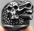 Herenring van antiek zilver roestvrij staal met dubbele schedel in vintage reliëfstijl - US 7 / Dubbele Schedel Reliëf Stijl (款式三变异)