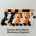 Halloween theme crew socks set featuring 8 pumpkin and skeleton patterns in black and orange - One Size 37-46 / Random Mixed Styles