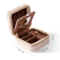 Mini joyero de terciopelo beige 10x10cm con espejo y ranuras para anillos de viaje - Café con Leche (Espejo Pequeño)
