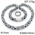 Dreiteiliges Schmuckset aus Edelstahl mit Halskette, Armband und Ring in Silberoptik - Größe 9 / Halskette + Ring (Fein) / Silber