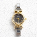 Women's quartz watch with dark grey dial and gold-silver metal strap model 6021 - Dark Gray Dial Two-tone Rhinestone Decor