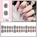 Faux ongles courts dégradé rose et bleu avec motifs papillon et paillettes, modèle Y-306 - Papillon Dégradé Rose Bleu (Y-306)