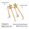 Detail of golden starfish fringe earrings with freshwater pearls and seashell accents - Starfish Shell Pearl Tassel Earrings (YYE025071)
