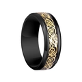 Men's black titanium steel ring with golden Celtic dragon pattern inlay and polished finish - Size 5 / Black with Black Base Gold Dragon Pattern