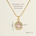 Collana in acciaio inox placcato oro 18K con ciondolo tondo in zircone rosa 10mm e catena - Zirconia Rosa