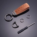 Portachiavi in camoscio intrecciato marrone con anello a D e moschettone a molla - Giallo Cachi