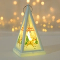 Lanterna natalizia bianca triangolare con renna e calda luce LED integrata - Alce / Bianco