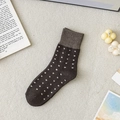 Dark coffee wool knit mid-tube socks with white star patterns and ribbed cuffs - Coffee Polka Dot