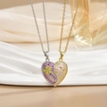 Magnetic heart split pendant necklace for best friends with flowers and zircon details - Butterfly Flower Heart