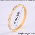 Detail view of gold 18k plated enamel bangle with blue floral patterns and dimensions - Gold Cloud Enamel