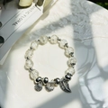 Exquisite pearl and sea blue beaded bracelet featuring silver seashell and leaf charms - S056-white Shell Leaf Safety Buckle Bracelet #sz468