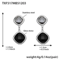 18k gold plated stainless steel drop earrings with faceted dark glass stone inserts - Black Glass Stone Steel Color Earrings