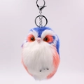 Plush owl keychain accessory with colorful faux rabbit fur and silver metal ring - Royal Blue