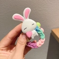 Children's woven hair tie featuring a cute white rabbit with heart silicone charm - 065 Bunny Hair Rope