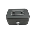 Portable gray metal cash box with top handle and key lock for secure storage - Small / Gray