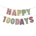 Morandi colorful Happy 100 Days party banner with elegant gold foil edge design - Macaron 100 Days Celebration