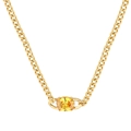 Detail van gouden Cubaanse schakelketting met een gele ovaal geslepen edelsteen - Ovaal Gele Steen Cubaanse Ketting (N2060-GO-Y)