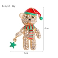 Sparkling Christmas teddy bear brooch with rhinestones and green star pendant - xz4889 Christmas Teddy Bear