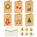 Detailed dimensions of Christmas kraft greeting cards with envelopes and gift tags - Style 1